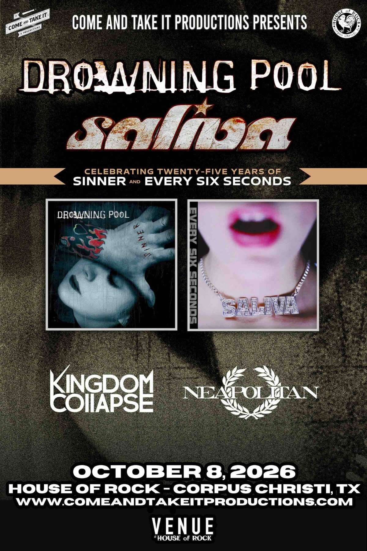 DROWNING POOL and SALIVA: Celebrating Twenty-Five Years of ‘Sinner’ and ‘Every Six Seconds’ – Corpus Christi