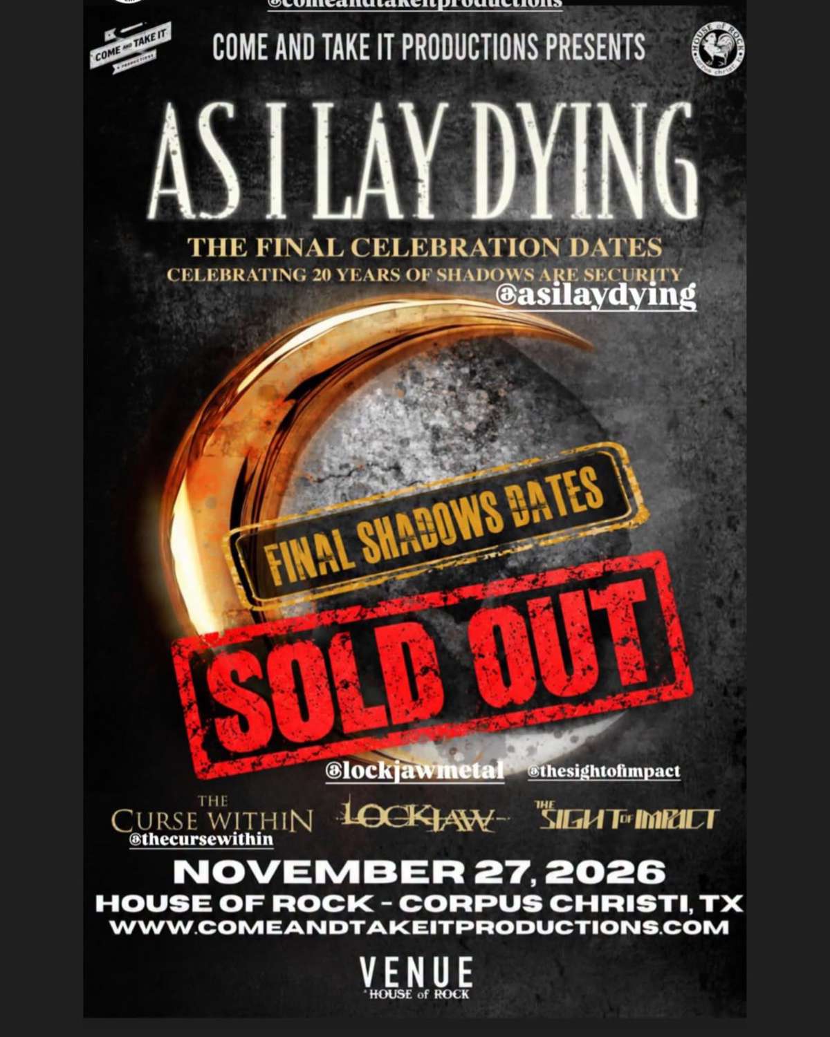 AS I LAY DYING: The Final Dates Celebrating 20 Years of ‘Shadows Are Security’ – Corpus Christi